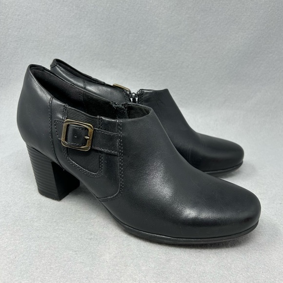 Clarks PROMISE MAY Womens Bootie Shoe Sz 9.5 M Black Leather Side Zipper. - Picture 2 of 12